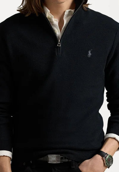 Ralph Lauren Polo KNIT COTTON QUARTER ZIP JUMPER - Striktrøje - black