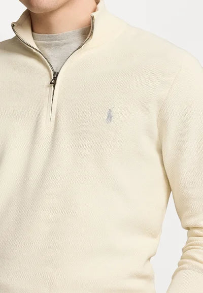 Ralph Lauren Polo  KNIT COTTON QUARTER ZIP JUMPER - Striktrøje - herbal milk