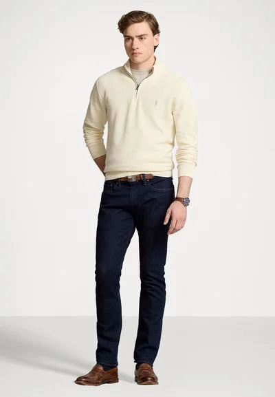 Ralph Lauren Polo  KNIT COTTON QUARTER ZIP JUMPER - Striktrøje - herbal milk