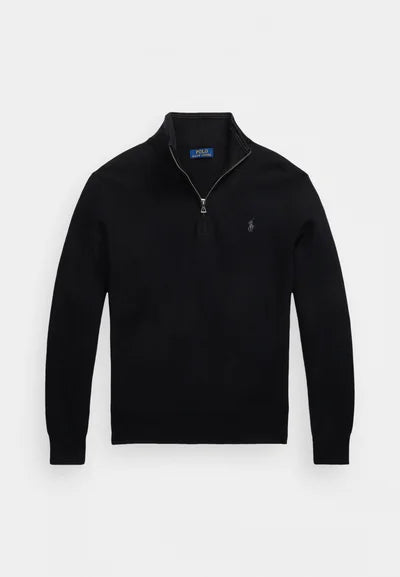 Ralph Lauren Polo KNIT COTTON QUARTER ZIP JUMPER - Striktrøje - black