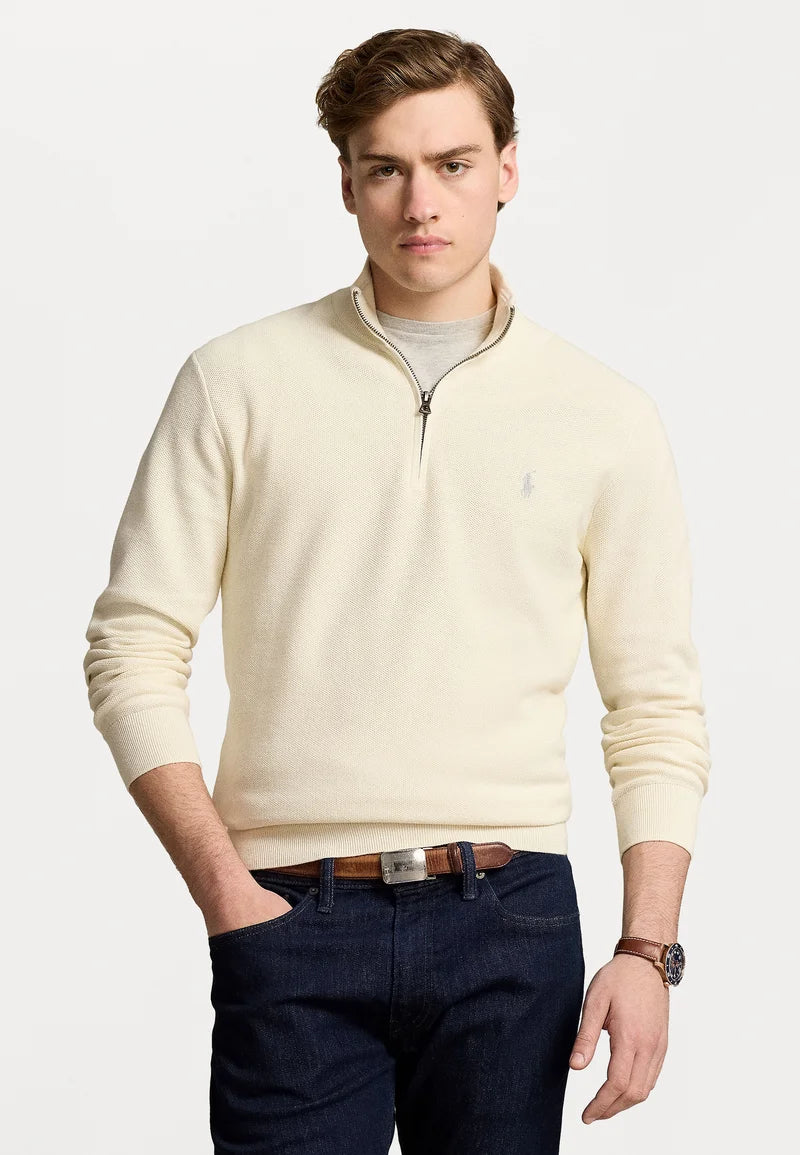 Ralph Lauren Polo  KNIT COTTON QUARTER ZIP JUMPER - Striktrøje - herbal milk