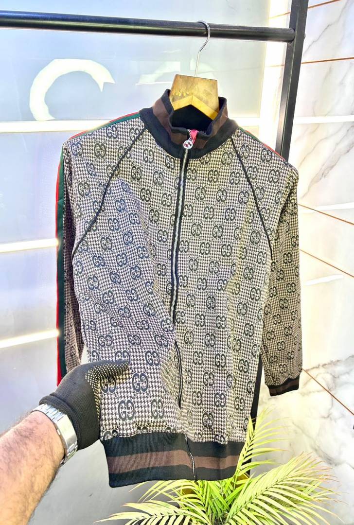 Gucc  Grey Monogram Super Premium Track Suit With Brand Carry Bag F3149-GY