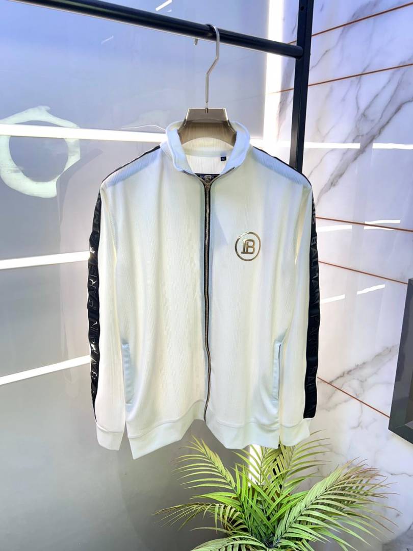 Balmai n Paris White Embossed Print Premium Track Suit Brand Carry Bag Packing