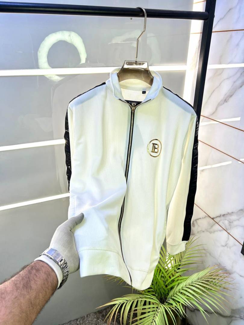 Balmai n Paris White Embossed Print Premium Track Suit Brand Carry Bag Packing