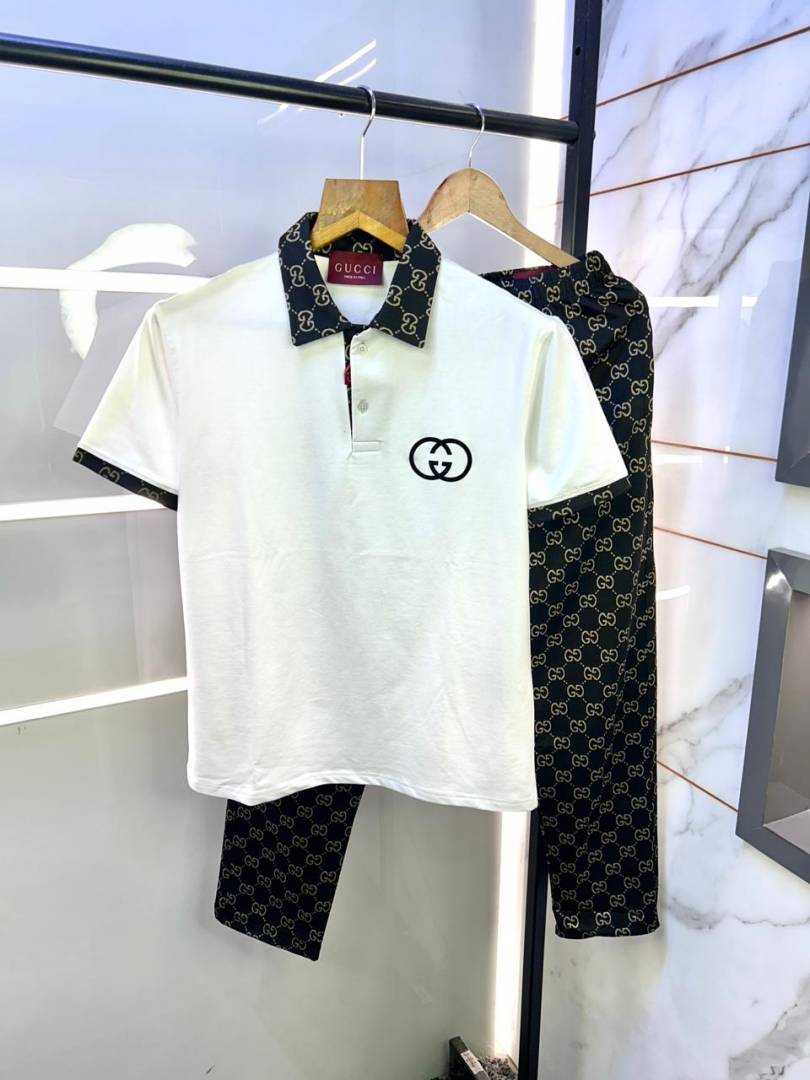 Gucc i  White Monogram Print Super Premium Track Suit With Brand Carry Bag