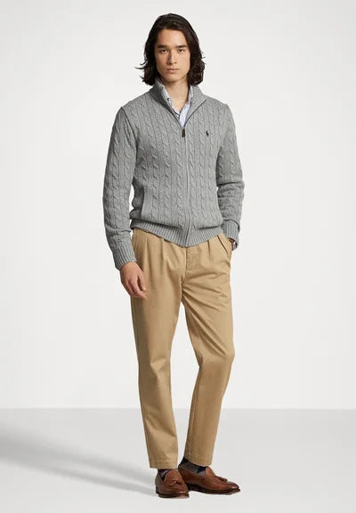 Ralph Lauren Polo  CABLE-KNIT COTTON FULL-ZIP JUMPER - Cardigan - fawn grey heather