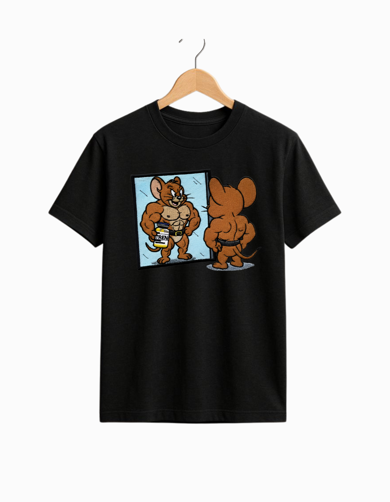 Oversized Embroidered Cartoon Gym Mouse Mirror T-Shirt