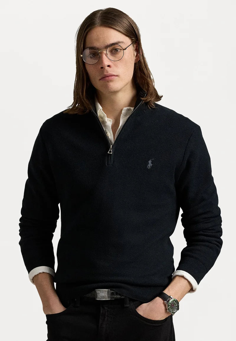 Ralph Lauren Polo KNIT COTTON QUARTER ZIP JUMPER - Striktrøje - black