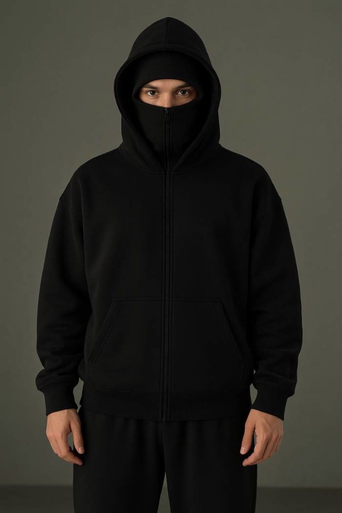 Black Balaclava Double Zip Oversized Hoodie Limited stock