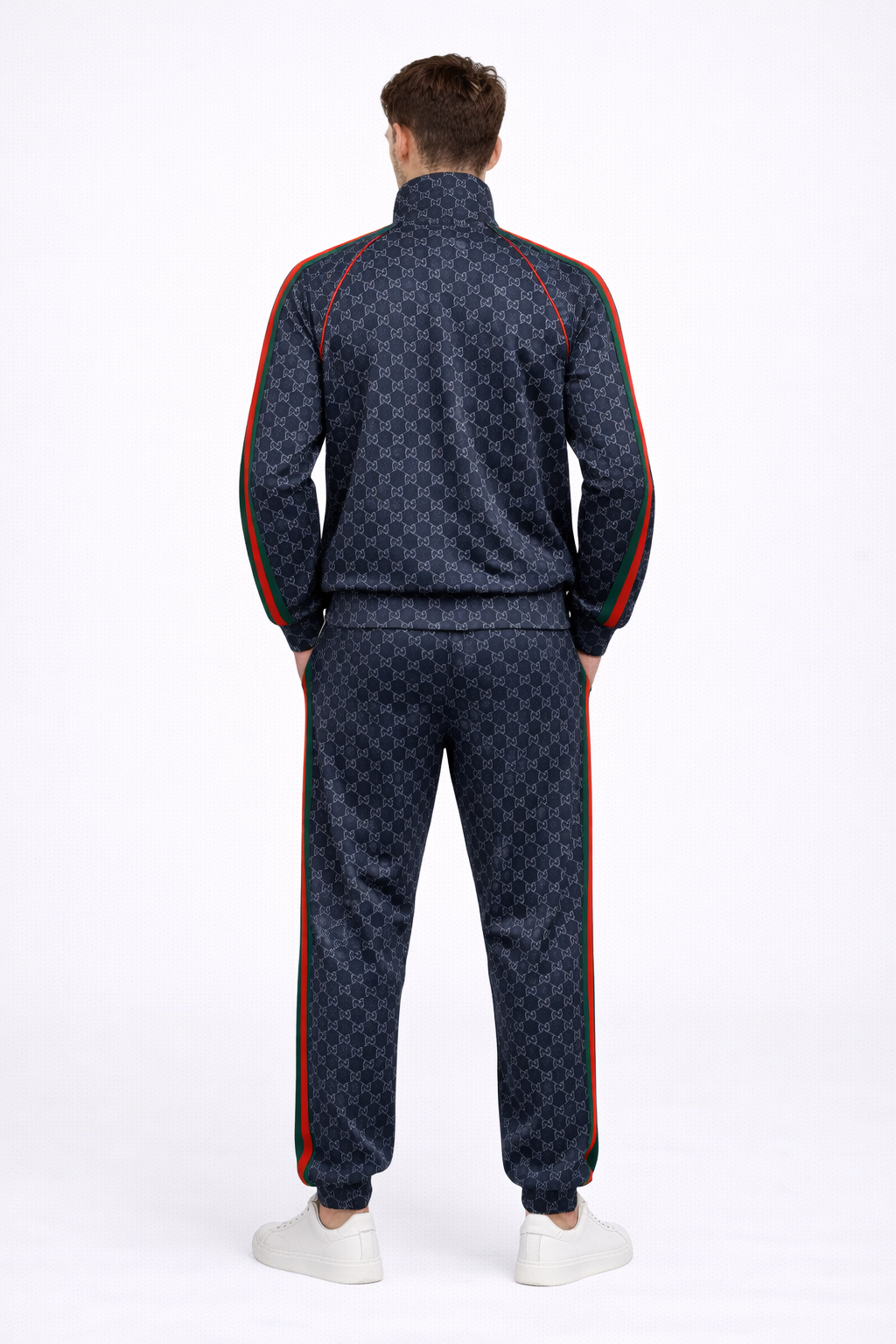 Gucc i Monogram Allover Print Super Premium Black Track Suit With Brand Carry Bag Packing F3379-BL