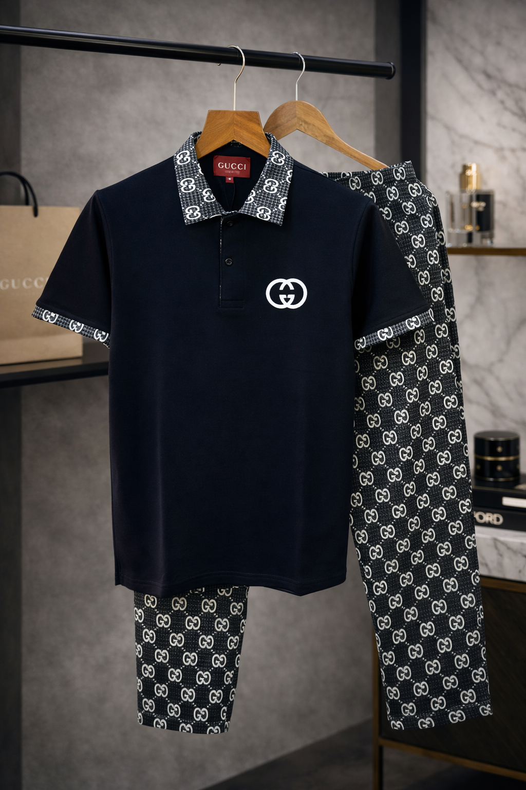 Gucc Blue Monogram Print Super Premium Track Suit With Brand Carry Bag