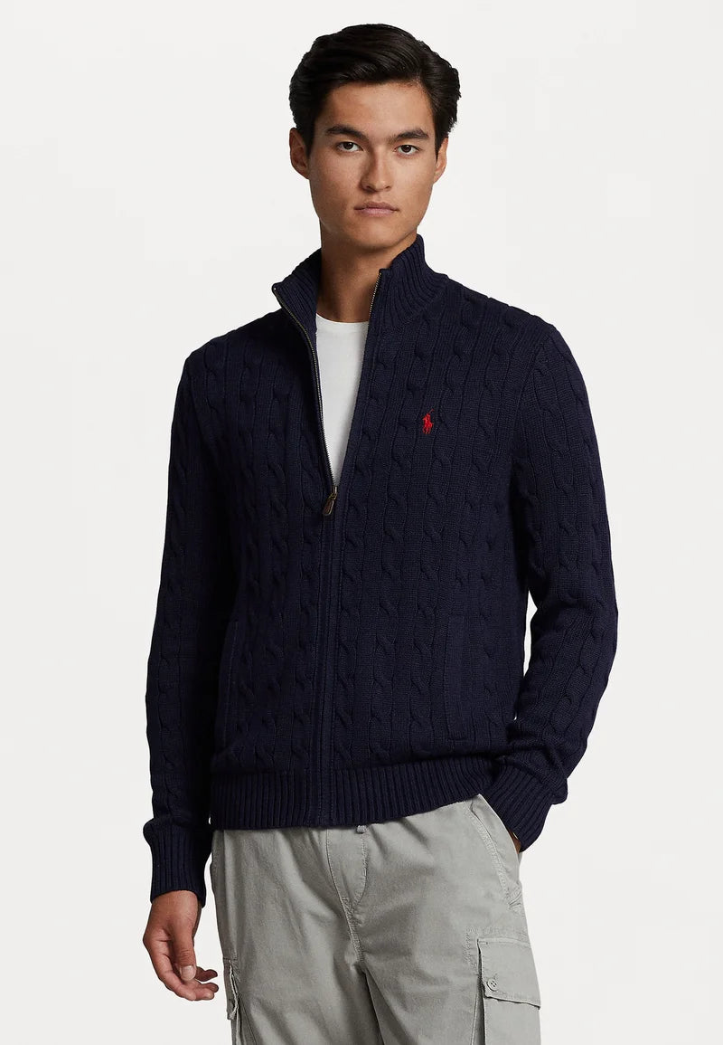Ralph Lauren Polo CABLE-KNIT COTTON FULL-ZIP JUMPER - Cardigan - hunter navy