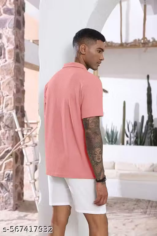 Men's Solid Zip Neck Cotton Blend Polo T-shir