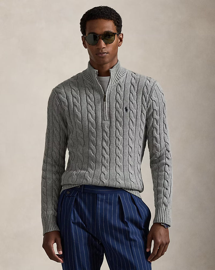 RL Cable-Knit Cotton Quarter-Zip Jumper